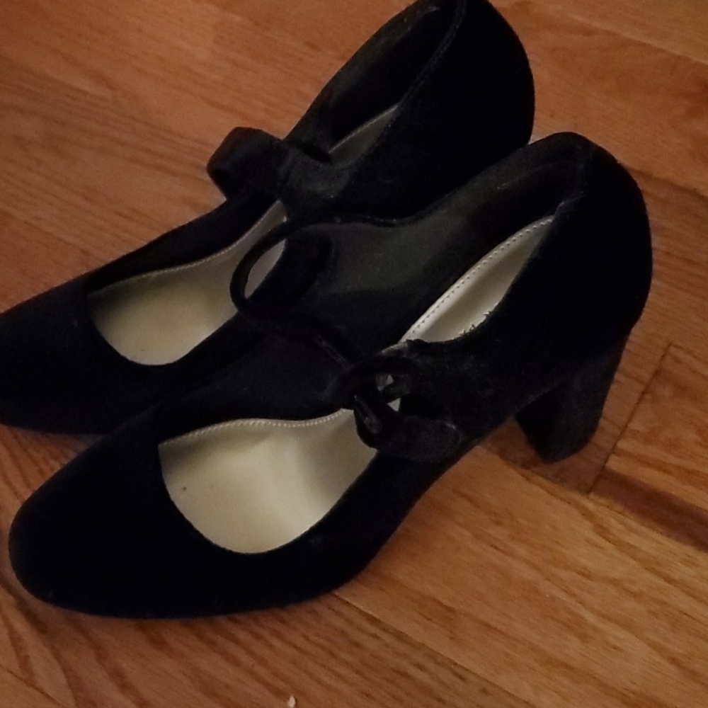 Velour black high heels